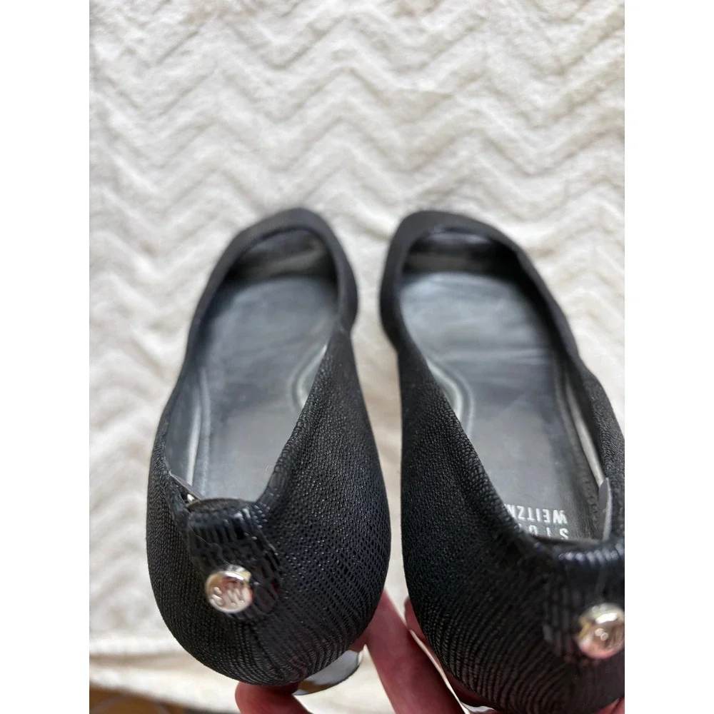 Stuart Weitzman Black Textured Peep Toe Wedge Pumps Womens 10 Good